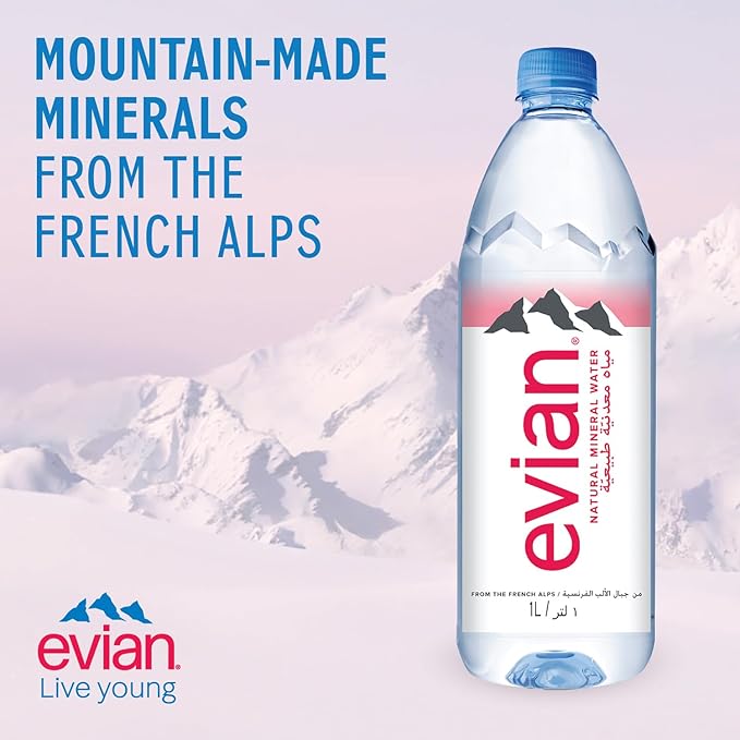 Evian Mineral Water, Naturally Filtered Drinking Water, 330ml Bottled Water Crafted by Nature, Case of 24 x 330ml Evian Water Bottles