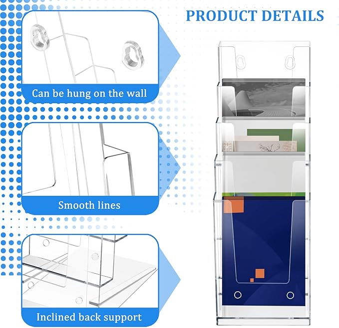 Set of 4 Brochure Holders, 5-Tier Acrylic DIN A4 Brochure Stand, Flyer Stand, Brochure Rack, Brochure Holder Acrylic Stand for Menus, Leaflets, Catalogs, Price Cards (Transparent)