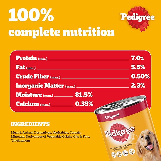 Pedigree Dog Food, Original Loaf Dog Food Wet, Pack of 24x 400g, Complete & Balanced Dog Wet Food For Adult Dogs