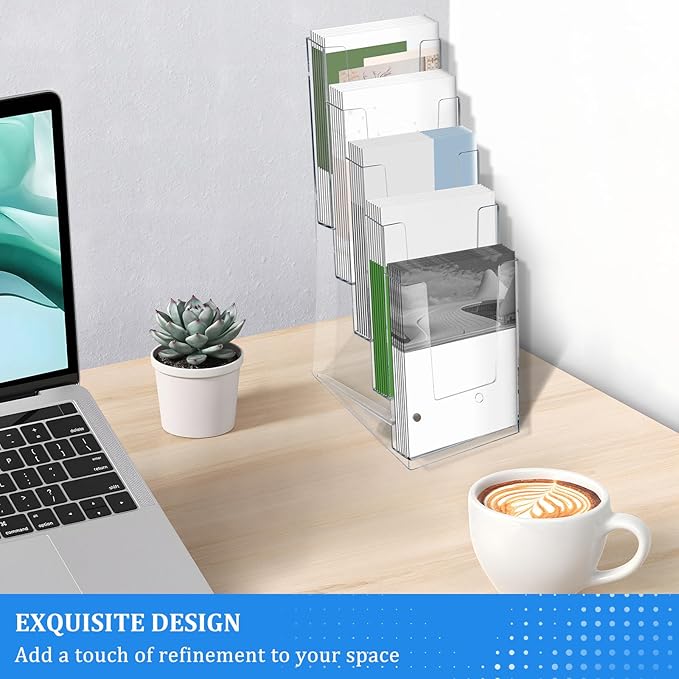 Set of 4 Brochure Holders, 5-Tier Acrylic DIN A4 Brochure Stand, Flyer Stand, Brochure Rack, Brochure Holder Acrylic Stand for Menus, Leaflets, Catalogs, Price Cards (Transparent)
