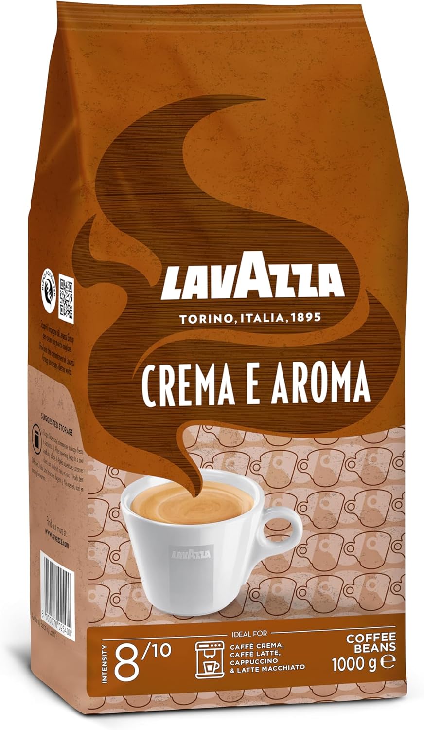 Lavazza Crema E Aroma Whole Bean Coffee, Medium Roast, Intensity 8/10, Balanced Arabica & Robusta Blend, Rich Aroma With Chocolate Notes - 1Kg Pack Of 1