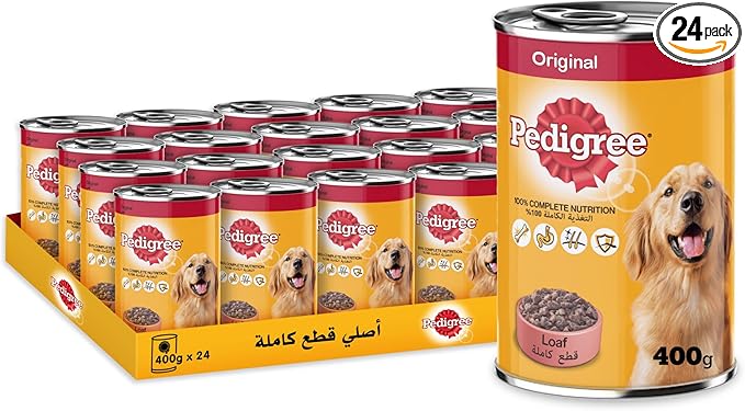 Pedigree Dog Food, Original Loaf Dog Food Wet, Pack of 24x 400g, Complete & Balanced Dog Wet Food For Adult Dogs