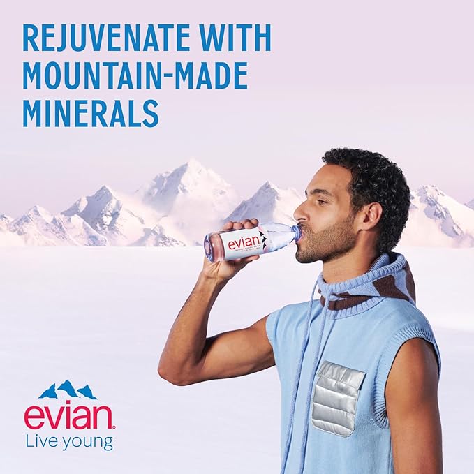 Evian Mineral Water, Naturally Filtered Drinking Water, 330ml Bottled Water Crafted by Nature, Case of 24 x 330ml Evian Water Bottles